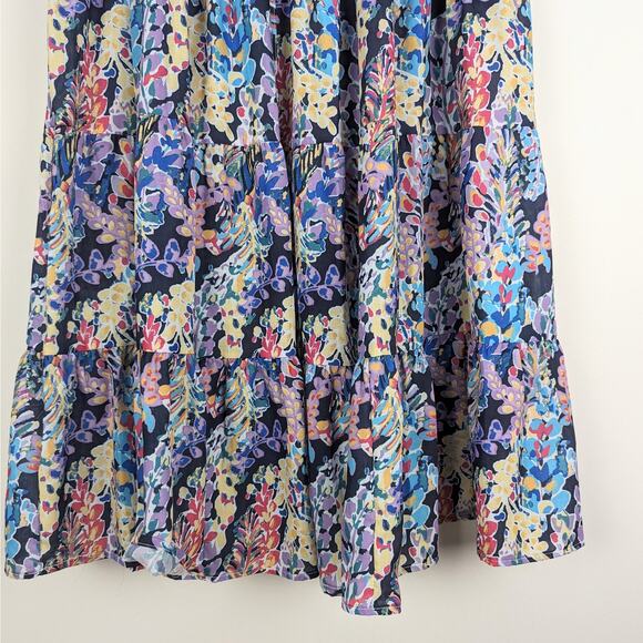 AQUA Flower‎ Print Tiered Drawstring Midi Skirt Size Large Coquette Feminine - Picture 4 of 9